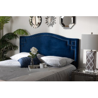 Baxton Studio BBT6563-Navy Blue-HB-King Aubrey Modern and Contemporary Royal Blue Velvet Fabric Upholstered King Size Headboard